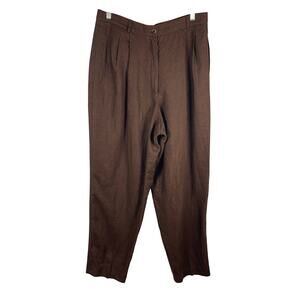 Vintage Liz Claiborne Chocolate Brown Linen Pleated Trouser Pants Tag 16 Fits 12